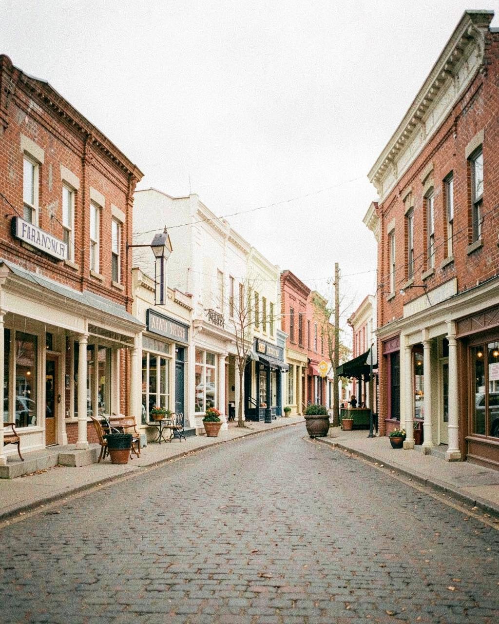 Brick storefronts along a historic downtown Franklin street