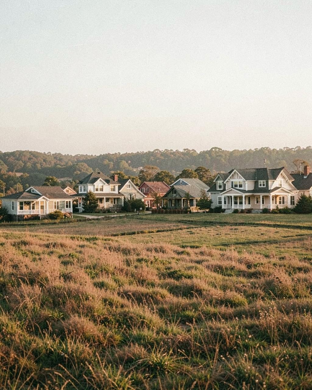 New craftsman-style homes at the edge of open Tennessee farmland